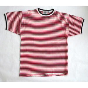 Cape Isle Knitters Mens Red & White Striped Short Sleeve Cotton Shirt M